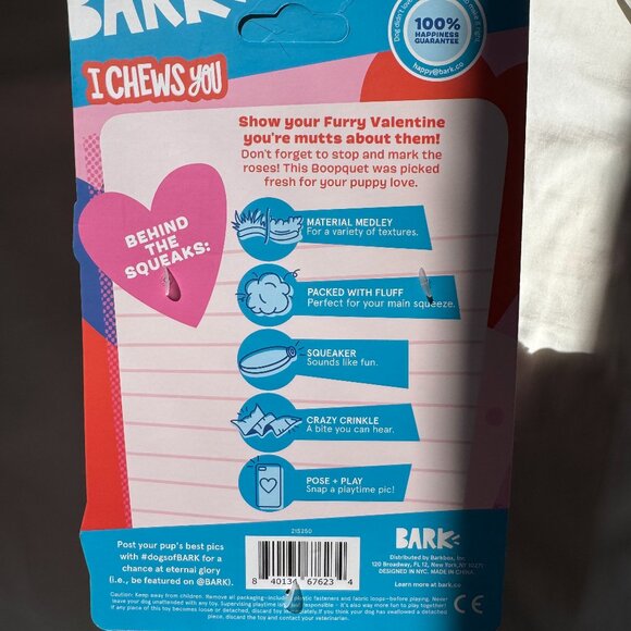 NWT BARK Boopquet of Roses Bouquet of Flowers Dog Toy, Pink & Green, M-L 20+ lbs - Picture 13 of 13